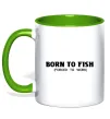 Чашка з кольоровою ручкою Born to fish (forced to work) Лаймовий фото