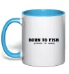 Чашка з кольоровою ручкою Born to fish (forced to work) Блакитний фото
