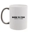 Чашка з кольоровою ручкою Born to fish (forced to work) Срібло фото