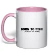 Чашка з кольоровою ручкою Born to fish (forced to work) Ніжно рожевий фото