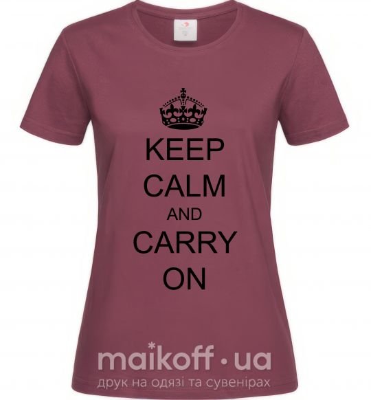 Жіноча футболка KEEP CALM AND CARRY ON Бордовий фото
