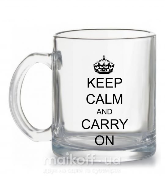 Чашка скляна KEEP CALM AND CARRY ON Прозорий фото