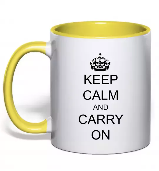 Чашка з кольоровою ручкою KEEP CALM AND CARRY ON Сонячно жовтий фото