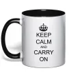 Чашка з кольоровою ручкою KEEP CALM AND CARRY ON Чорний фото