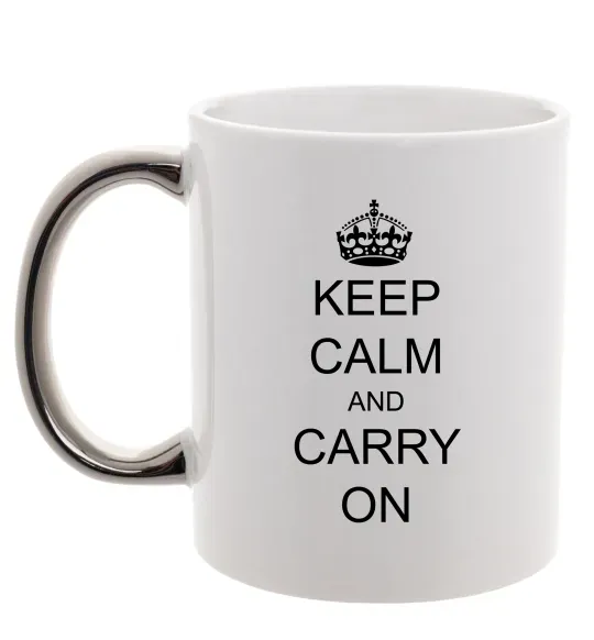 Чашка з кольоровою ручкою KEEP CALM AND CARRY ON Срібло фото