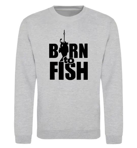 Свитшот BORN TO FISH Серый меланж фото