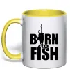 Чашка с цветной ручкой BORN TO FISH Солнечно желтый фото