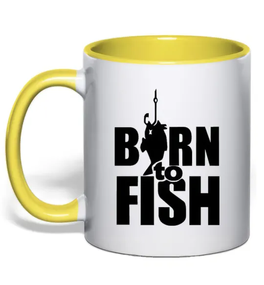 Чашка з кольоровою ручкою BORN TO FISH Лимонний фото