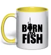 Чашка з кольоровою ручкою BORN TO FISH Лимонний Чашка з кольоровою ручкою BORN TO FISH Лимонний фото