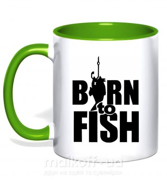 Чашка з кольоровою ручкою BORN TO FISH Зелений фото