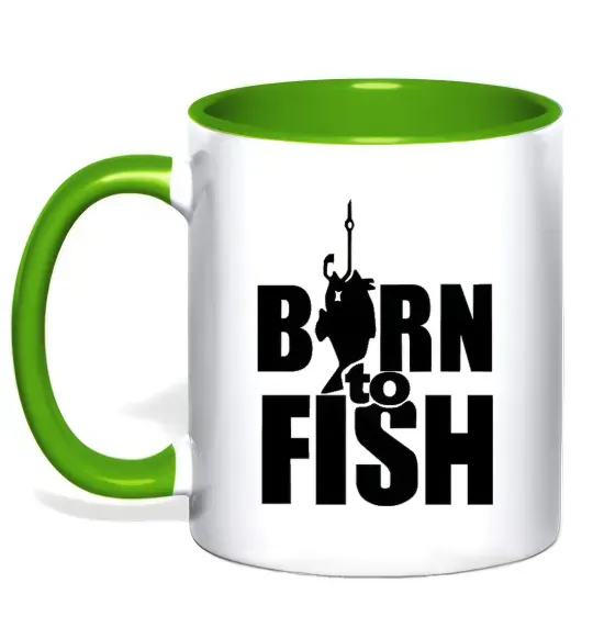 Чашка с цветной ручкой BORN TO FISH Зеленый фото