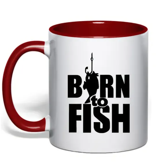 Чашка с цветной ручкой BORN TO FISH Красный фото