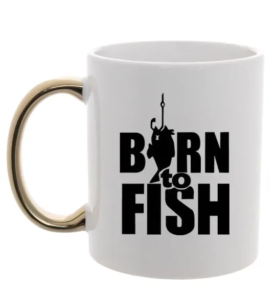 Чашка с цветной ручкой BORN TO FISH Золото фото