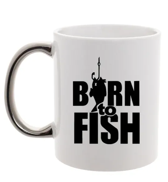 Чашка с цветной ручкой BORN TO FISH Серебро фото