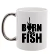 Чашка с цветной ручкой BORN TO FISH Серебро фото