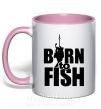 Чашка з кольоровою ручкою BORN TO FISH Ніжно рожевий фото