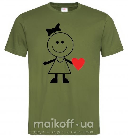 Мужская футболка GIRL WITH HEART Оливковый фото