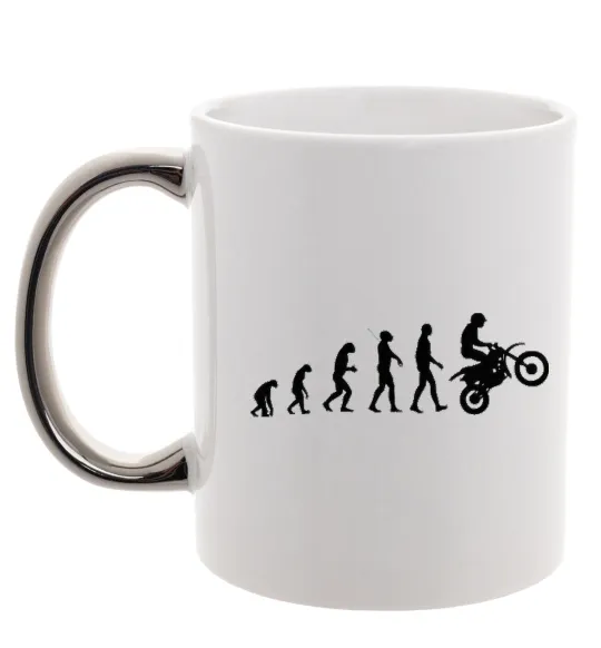 Чашка з кольоровою ручкою Motocross evolution Срібло фото