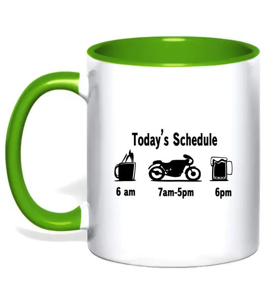 Чашка з кольоровою ручкою ДЕНЬ МОТОЦИКЛИСТА Лаймовий фото