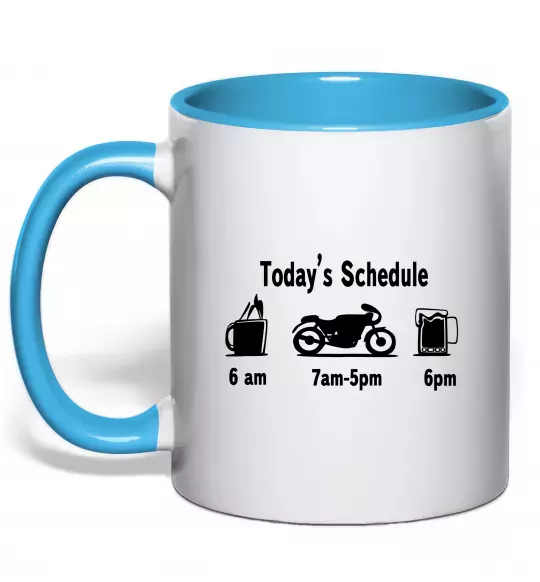 Чашка з кольоровою ручкою ДЕНЬ МОТОЦИКЛИСТА Блакитний фото