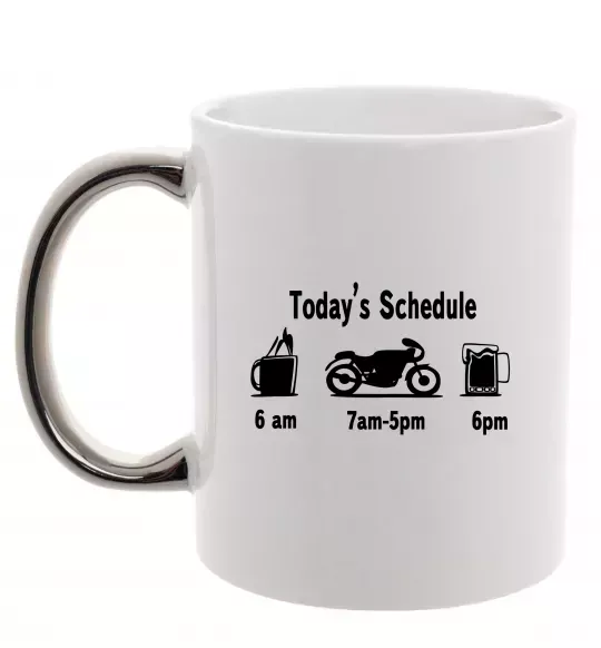 Чашка з кольоровою ручкою ДЕНЬ МОТОЦИКЛИСТА Срібло фото