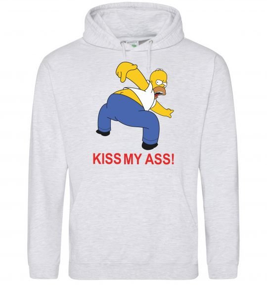 Чоловіча толстовка (худі) KISS MY ASS Homer simpson Сірий меланж фото