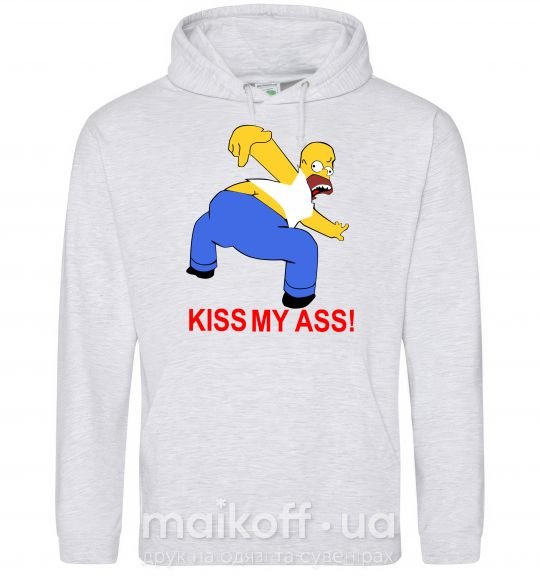 Мужская толстовка (худи) KISS MY ASS Homer simpson Серый меланж фото
