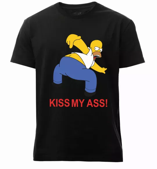 Чоловіча преміум футболка KISS MY ASS Homer simpson Чорний фото