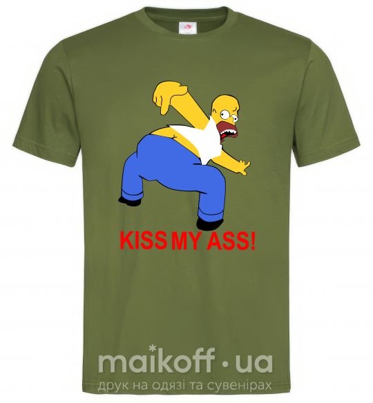 Мужская футболка KISS MY ASS Homer simpson Оливковый фото