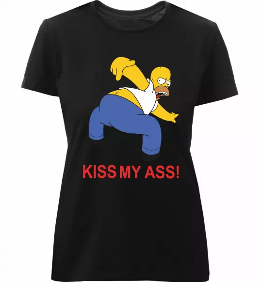 Жіноча преміум футболка KISS MY ASS Homer simpson Чорний фото