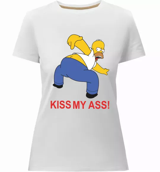 Жіноча преміум футболка KISS MY ASS Homer simpson Білий фото