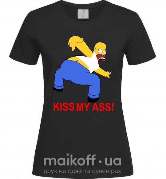Женская футболка KISS MY ASS Homer simpson Черный фото