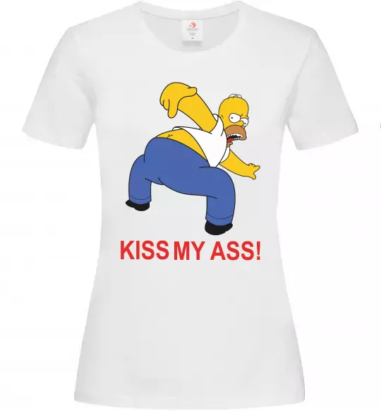 Женская футболка KISS MY ASS Homer simpson Белый фото