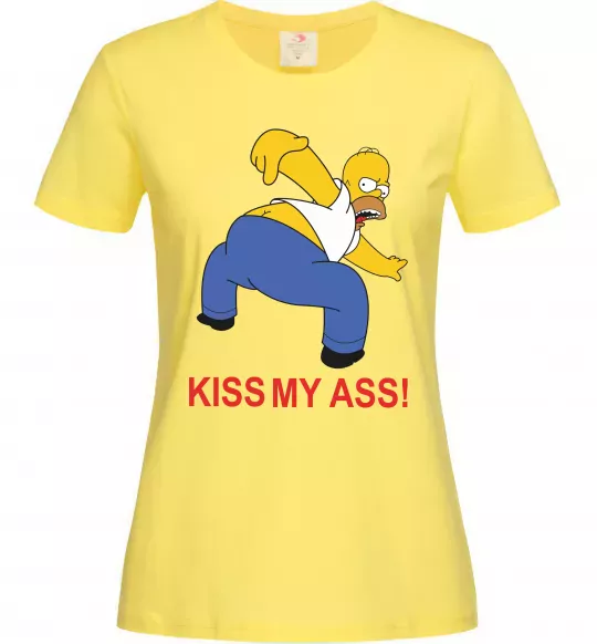 Женская футболка KISS MY ASS Homer simpson Лимонный фото