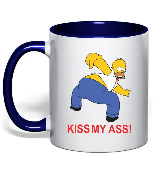 Чашка з кольоровою ручкою KISS MY ASS Homer simpson Глибокий темно-синій фото