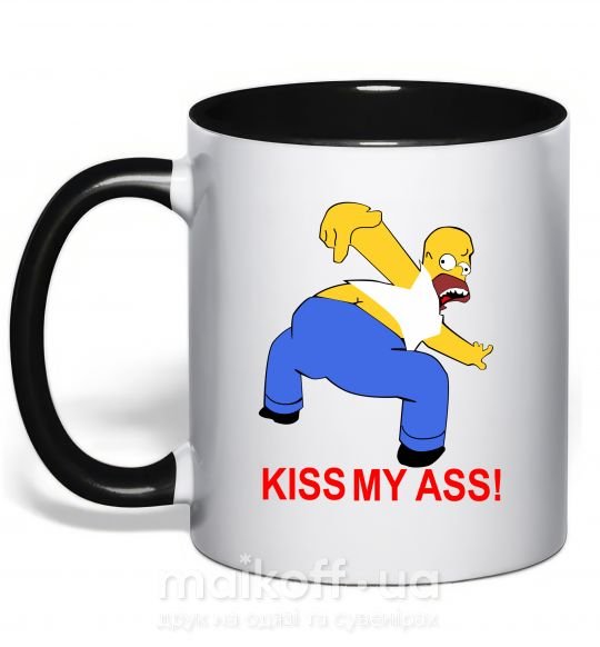 Чашка з кольоровою ручкою KISS MY ASS Homer simpson Чорний фото