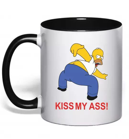 Чашка з кольоровою ручкою KISS MY ASS Homer simpson Чорний фото