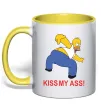 Чашка з кольоровою ручкою KISS MY ASS Homer simpson Лимонний фото