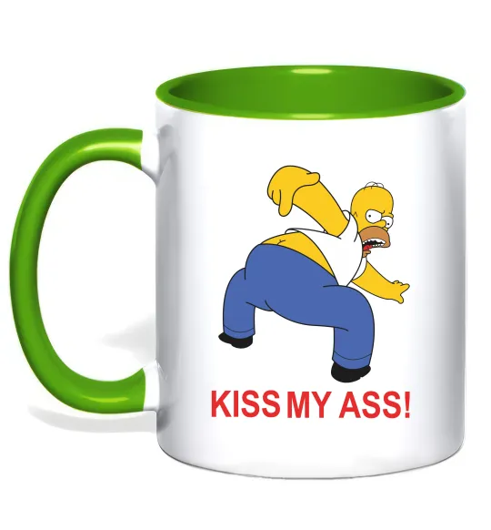Чашка з кольоровою ручкою KISS MY ASS Homer simpson Лаймовий фото