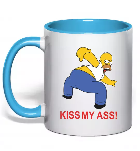 Чашка з кольоровою ручкою KISS MY ASS Homer simpson Блакитний фото