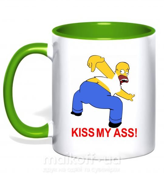 Чашка з кольоровою ручкою KISS MY ASS Homer simpson Зелений фото