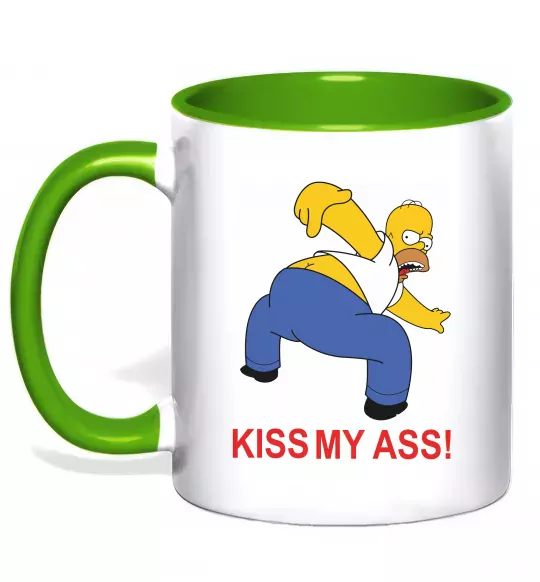 Чашка з кольоровою ручкою KISS MY ASS Homer simpson Зелений фото