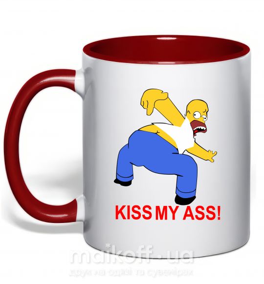 Чашка с цветной ручкой KISS MY ASS Homer simpson Красный фото