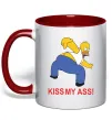 Чашка з кольоровою ручкою KISS MY ASS Homer simpson Червоний фото