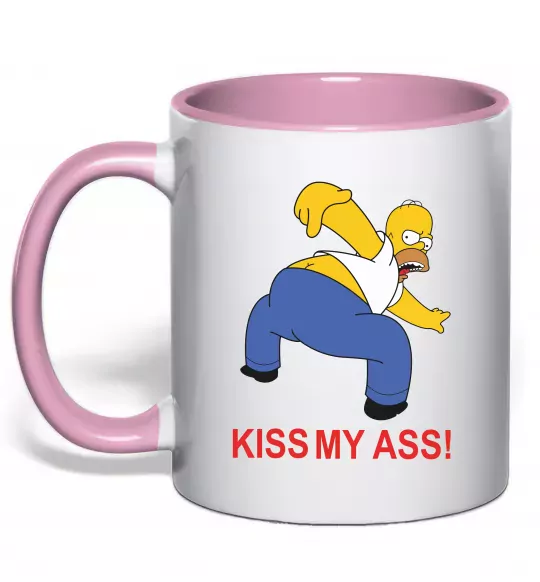 Чашка з кольоровою ручкою KISS MY ASS Homer simpson Ніжно рожевий фото