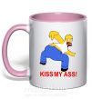 Чашка з кольоровою ручкою KISS MY ASS Homer simpson Ніжно рожевий фото