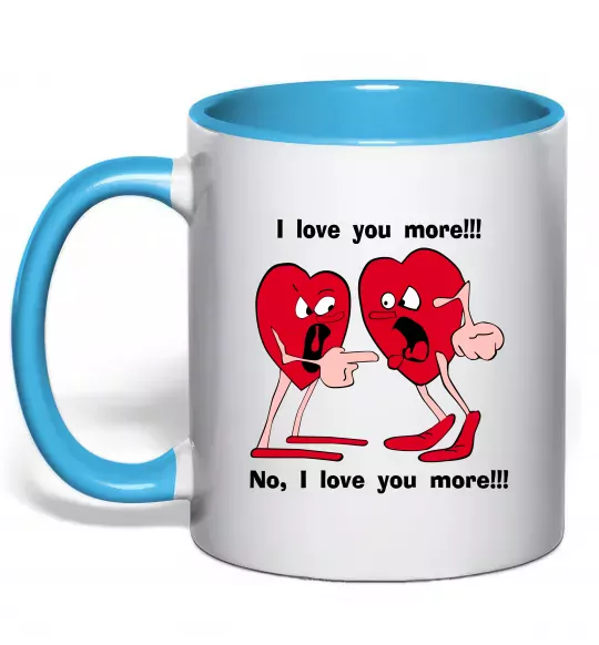 Чашка з кольоровою ручкою I LOVE YOU MORE!... Блакитний фото