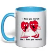 Чашка з кольоровою ручкою I LOVE YOU MORE!... Блакитний фото