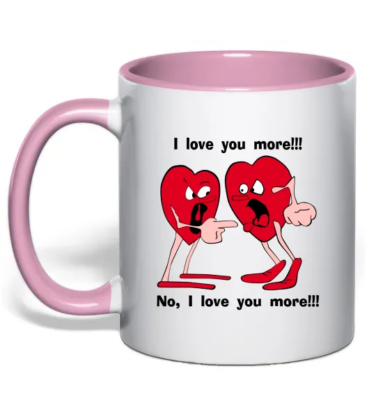 Чашка з кольоровою ручкою I LOVE YOU MORE!... Ніжно рожевий фото