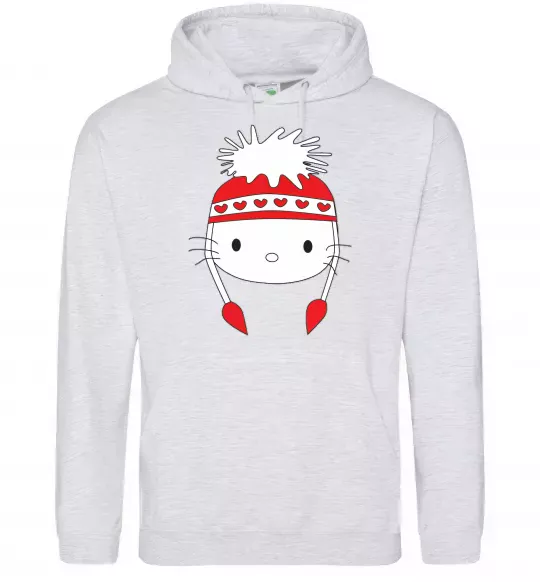 Женская толстовка (худи) Hello kitty in caps Серый меланж фото